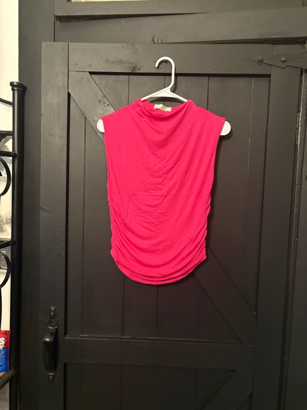 Zenana Outfitters Sleeveless Ruched Mock Neck Tank - Hot Pink